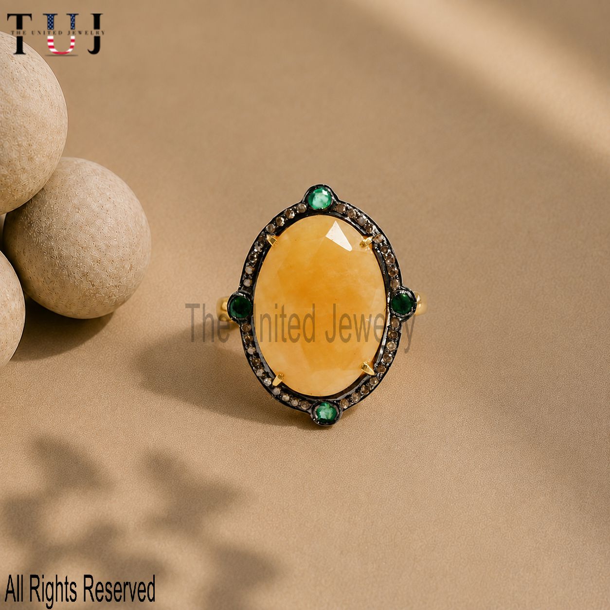 Handmade Sterling Silver Yellow Gemstone Ring | Vintage Oval Statement