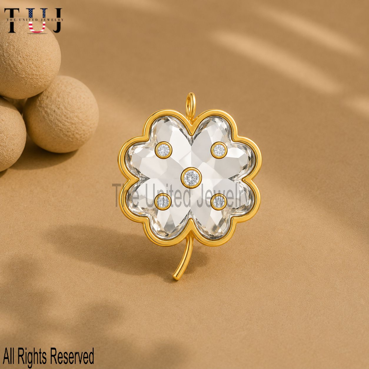 Crystal Clover Pendant Necklace, Gold Plated 925 Sterling Silver Lucky Charm, Dainty Floral Jewelry