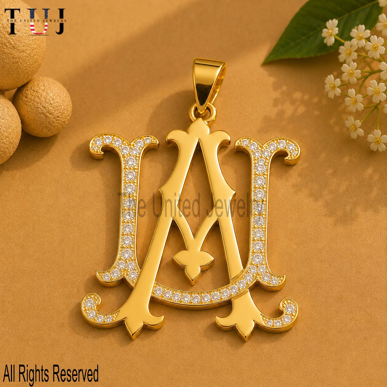 UA Moissanite Monogram Pendant, 925 Sterling Silver Two-Letter Initial Charm