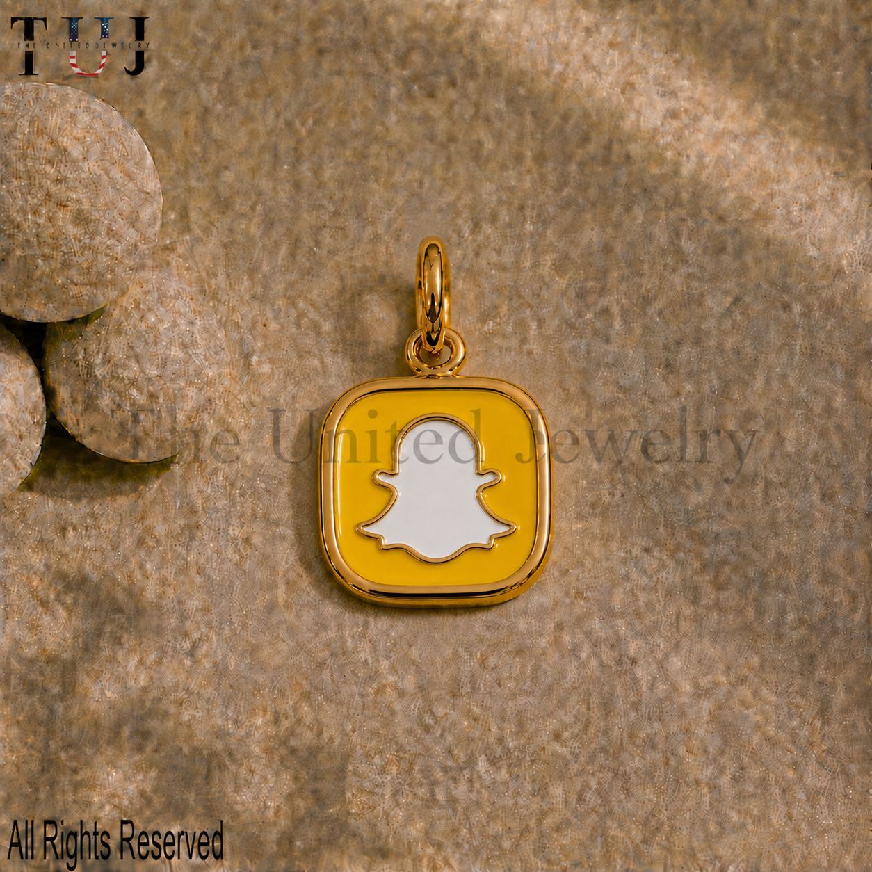 925 Sterling Silver Snapchat Logo Enamel Charm Pendant, Yellow Enamel Social Media Charm, Ghost Logo Pendant, Creator Gift