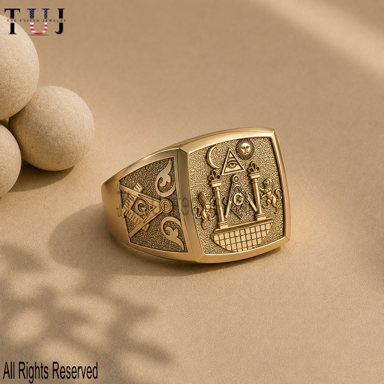 925 Sterling Silver Masonic Ring, Freemason Signet Ring, Square Compass G Ring, Gold Plated Masonic Jewelry