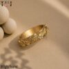 925 Sterling Silver Floral Ring, Gold Plated Flower Band Ring, Botanical Wide Band Ring, Engraved Flower Jewelry