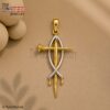 Sterling Silver Cross Fish Sword Pendant, Two Tone Faith Necklace
