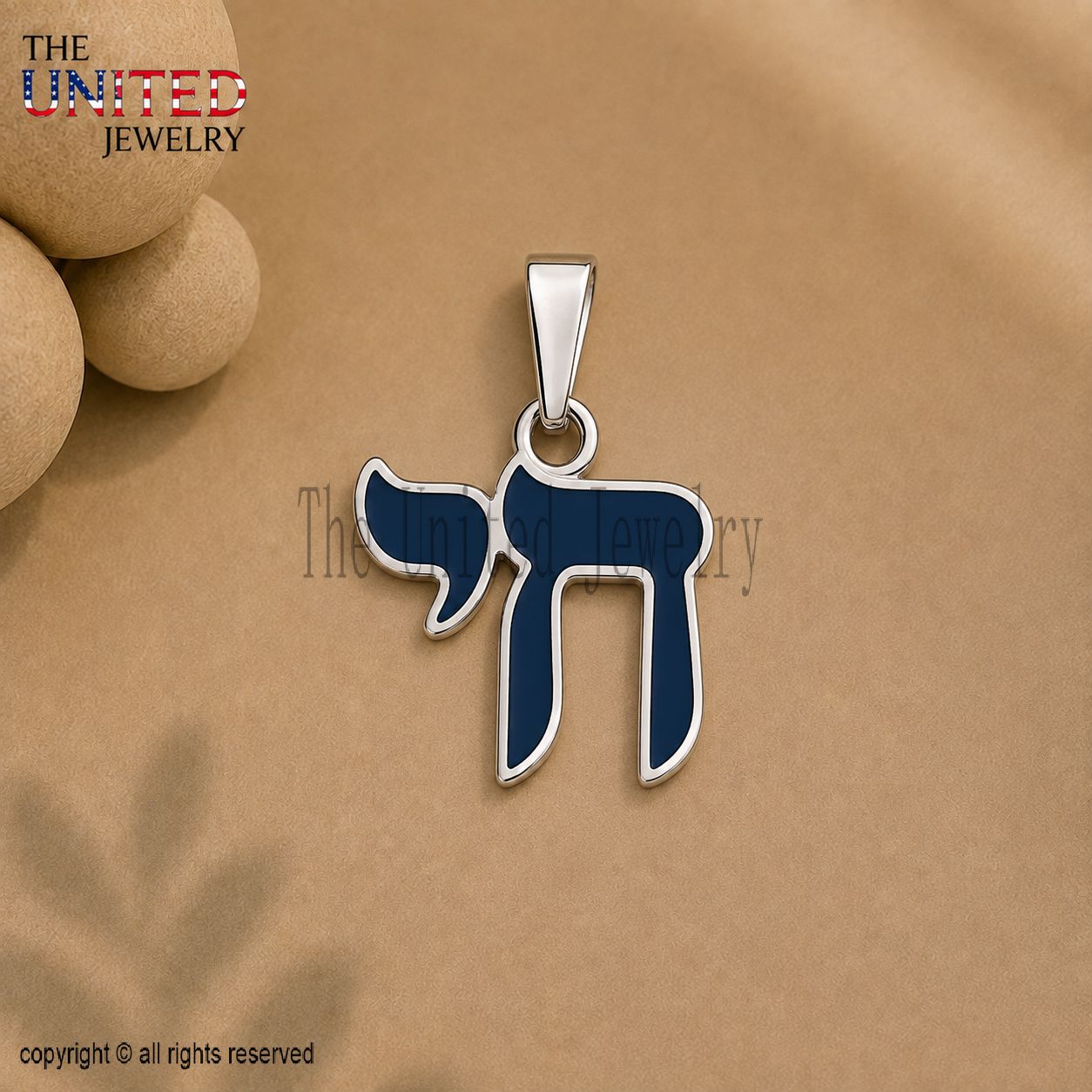 Sterling Silver Chai Pendant Necklace, Blue Enamel Hebrew Symbol, Judaica Jewelry