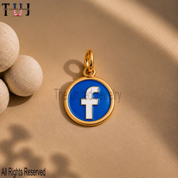 925 Sterling Silver Facebook Logo Enamel Charm Pendant, Blue & White Social Media Charm