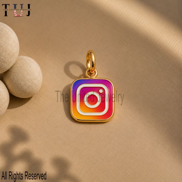 925 Sterling Silver Instagram Camera Charm Pendant, Rainbow Enamel, Gold Plated Social Media Jewelry