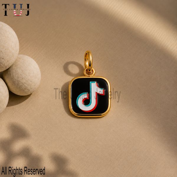 925 Sterling Silver TikTok Logo Enamel Charm Pendant, Black Enamel Musical Note Jewelry