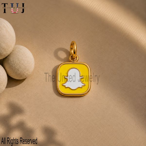 925 Sterling Silver Snapchat Ghost Enamel Charm Pendant, Yellow Social Media Jewelry