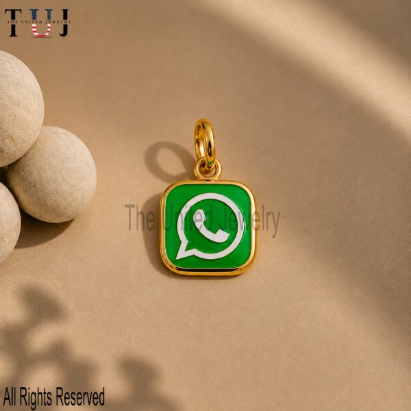 925 Sterling Silver WhatsApp Logo Enamel Charm Pendant, Green Social Media Jewelry