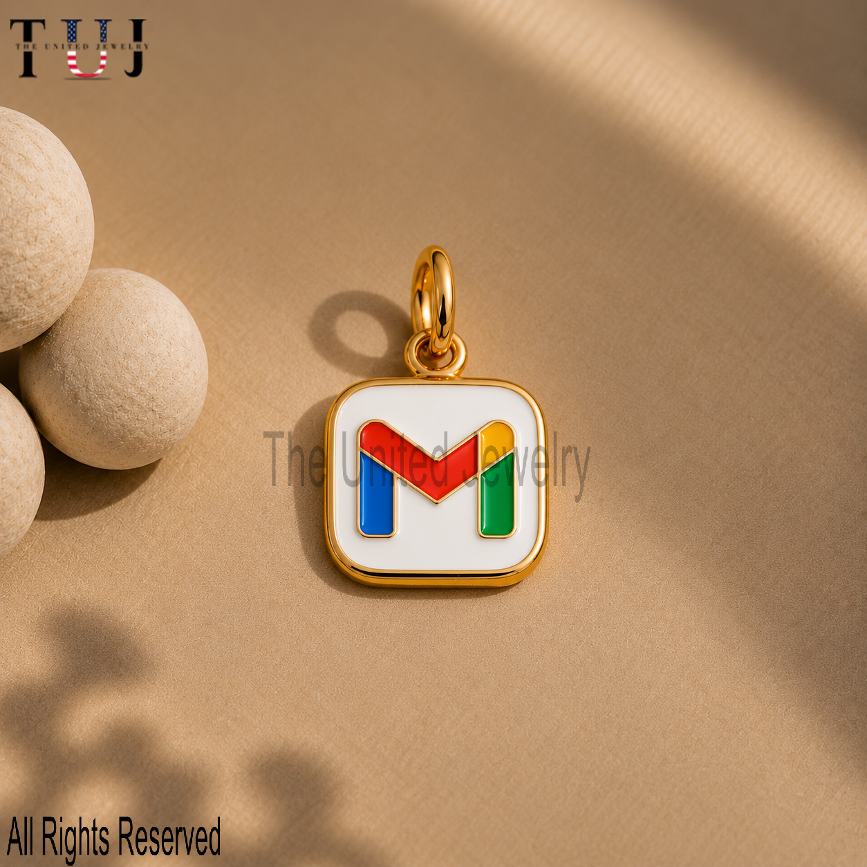 925 Sterling Silver Gmail Logo Charm Pendant, Gold Plated Enamel Tech Jewelry