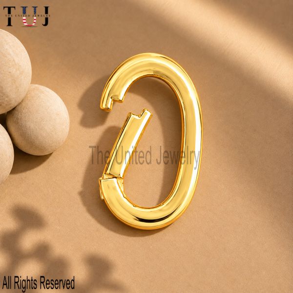 925 Sterling Silver Gold Plated Oval Charm Holder Lock, Jewelry Finding