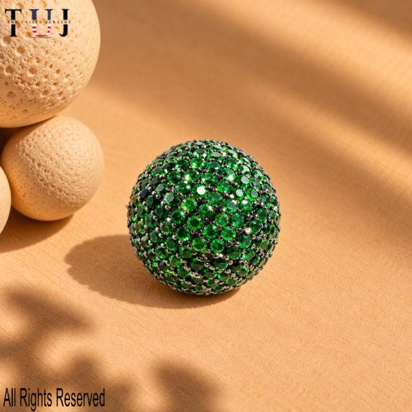 925 Sterling Silver Green Pavé Ball Bead, Round Gemstone Bead Finding, Jewelry Making Supply