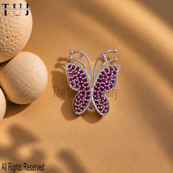 925 Sterling Silver Ruby Red CZ Butterfly Pendant, Pave Butterfly Charm, Nature Inspired Jewelry