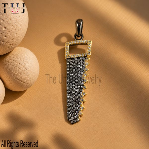 925 Sterling Silver Pavé Saw Blade Pendant