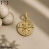 14k Gold Diamond Compass Charm Pendant, Yellow Gold Handmade Jewelry
