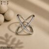 925 Sterling Silver Criss Cross Ring, Pavé Cubic Zirconia Crossover Statement Ring