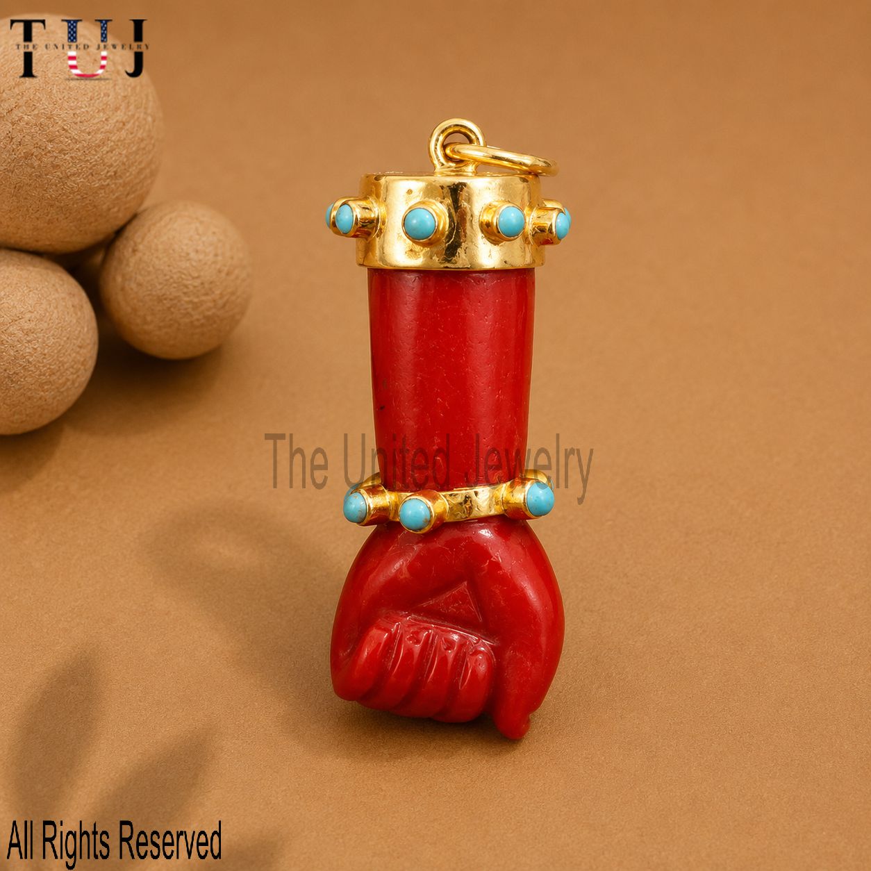 Sterling Silver Red Coral Figa Hand Pendant, Gold Plated Mano Fico Charm, Protection Amulet