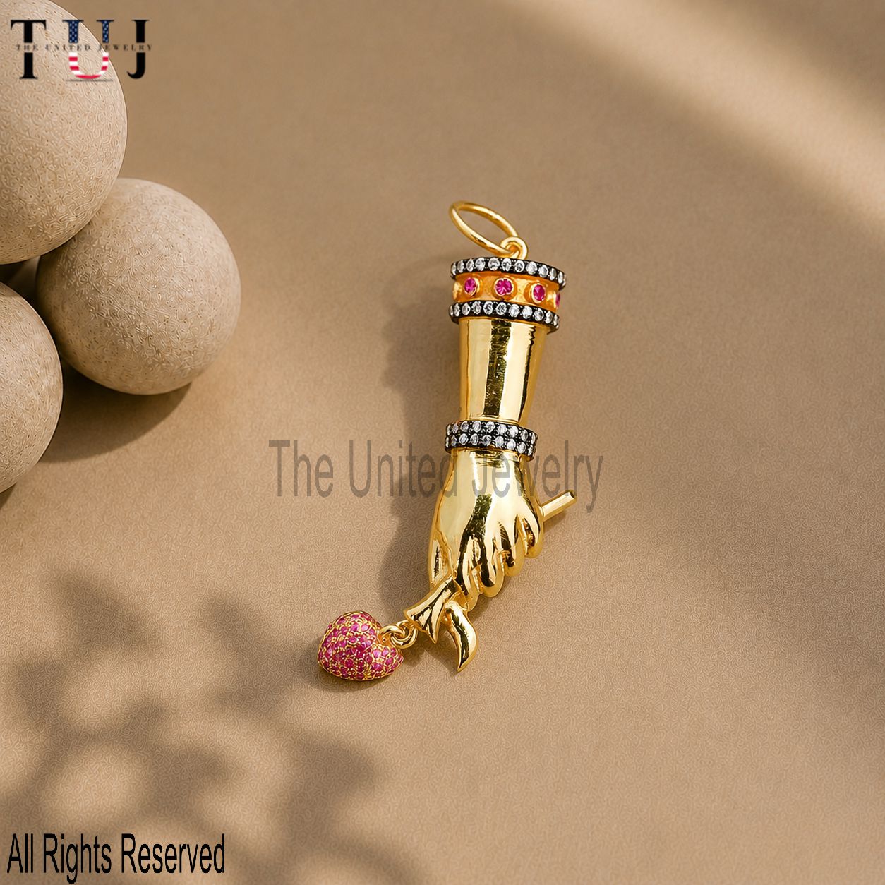 925 Sterling Silver Figa Hand Pendant, Italian Mano Fico Charm, Gold Plated Hand Necklace