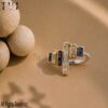 925 Sterling Silver Gold Plated Baguette Ring, Blue Sapphire CZ Geometric Art Deco Statement