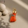 Handmade Carved Carnelian & Turquoise Gemstone Figa Hand In Sterling Silver Jewelry