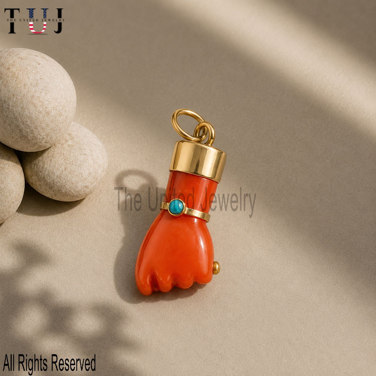 Handmade Carved Carnelian & Turquoise Gemstone Figa Hand In Sterling Silver Jewelry