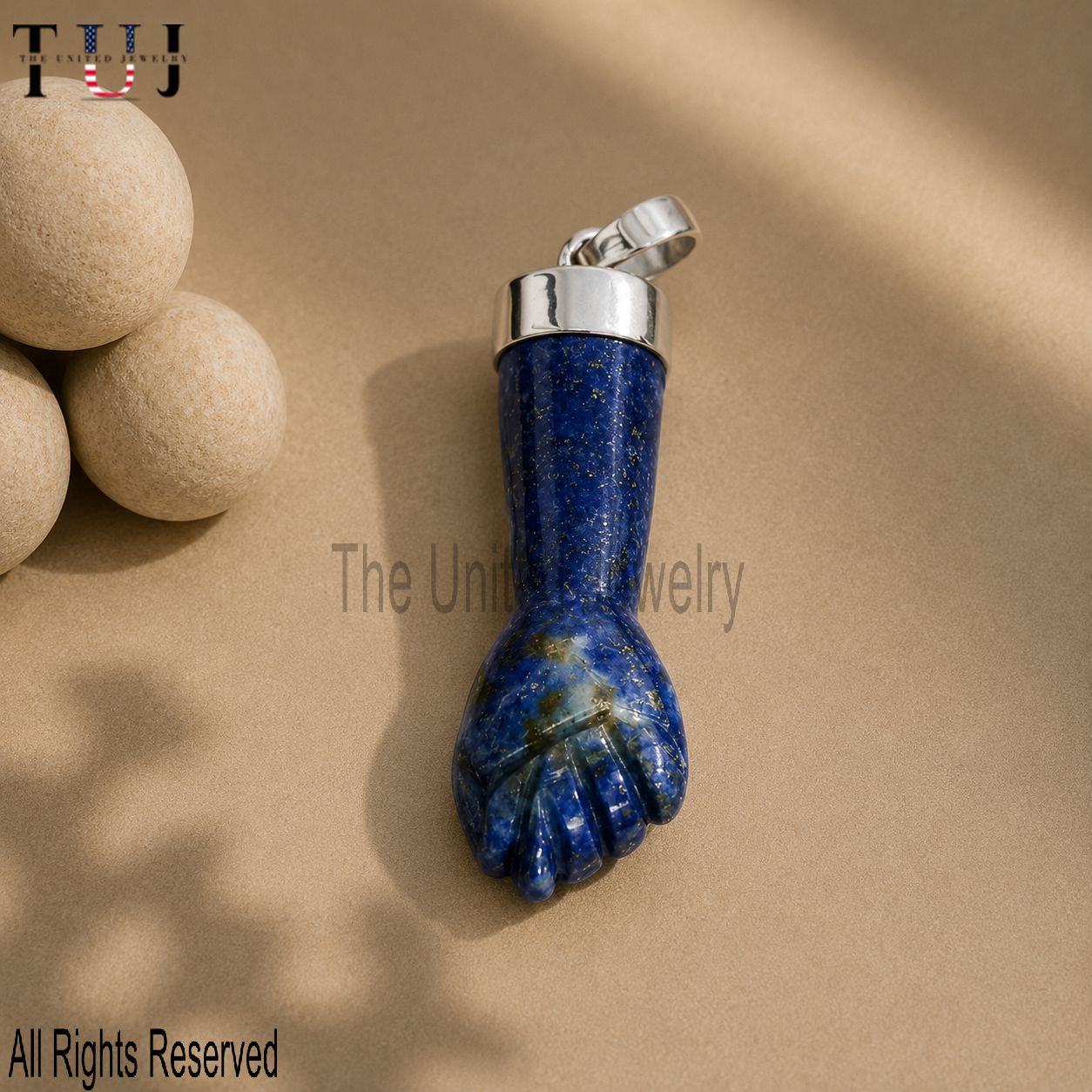 Sterling Silver Blue Stone Figa Hand Pendant, Lapis Lazuli Charm Necklace, Protection Amulet