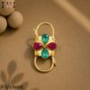 Sterling Silver Padlock Clasp, Pink Green Gemstone Double Carabiner Connector
