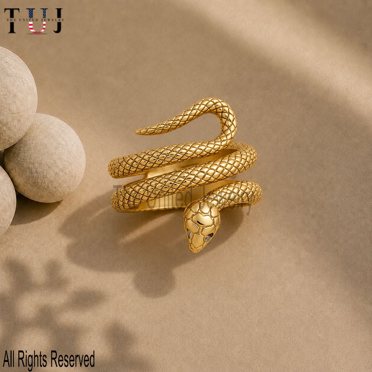 925 Sterling Silver Gold Plated Snake Ring, Coiled Serpent Wrap Jewelry