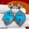 Solid 925 Sterling Silver Turquoise Statement Earrings, Pave Diamond Floral Dangle Earrings