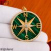 925 Sterling Silver Malachite Compass Pendant, North Star Medallion Necklace Charm