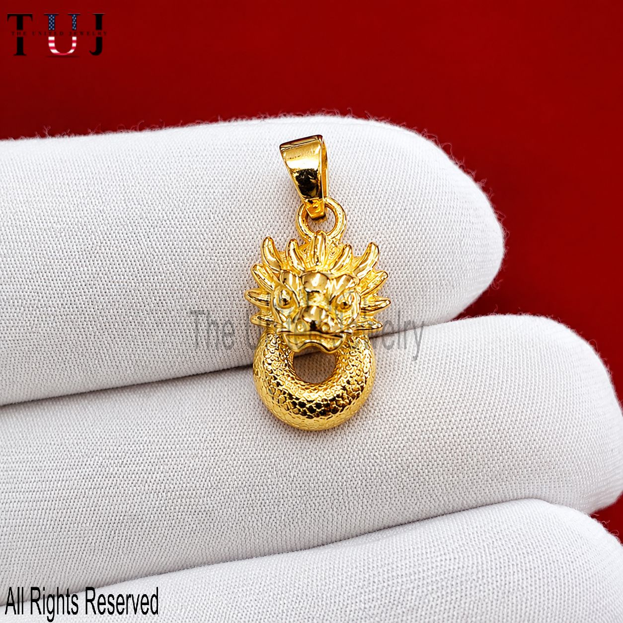 Gold Dragon Pendant Necklace, 925 Sterling Silver, Mythical Statement Jewelry