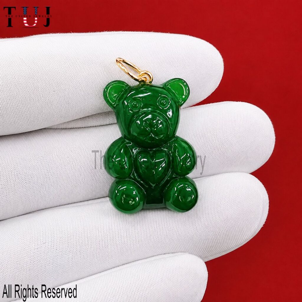 Sterling Silver Green Onyx Teddy Bear Pendant: Green Gemstone Charm