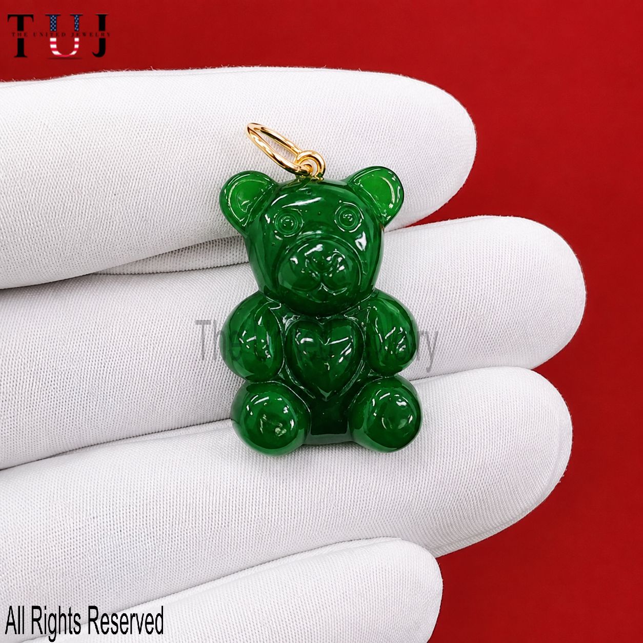 Sterling Silver Green Onyx Teddy Bear Pendant: Green Gemstone Charm