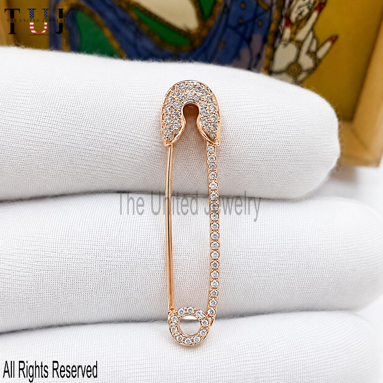 Sterling Silver Diamond Safety Pin Pendant: Modern Paper Clip Brooch
