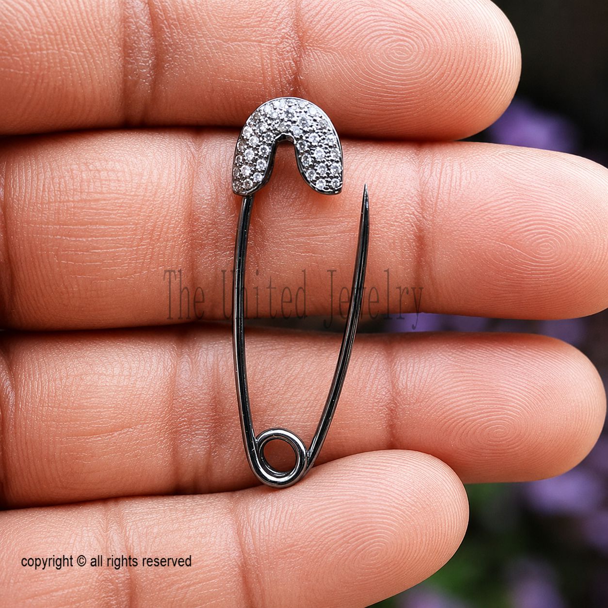 Sterling Silver Diamond Safety Pin Pendant: Modern Paper Clip Brooch