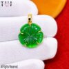 925 Sterling Silver Hand Carved Green Jade Flower Pendant, Nature Gemstone Charm