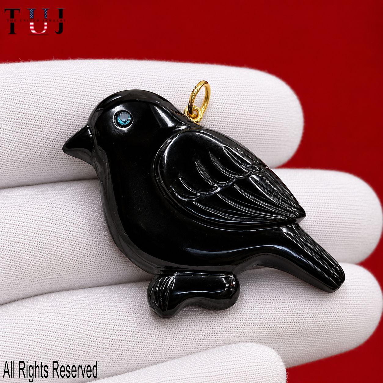 Sterling Silver Black Onyx Sparrow Pendant, Hand Carved Bird Charm