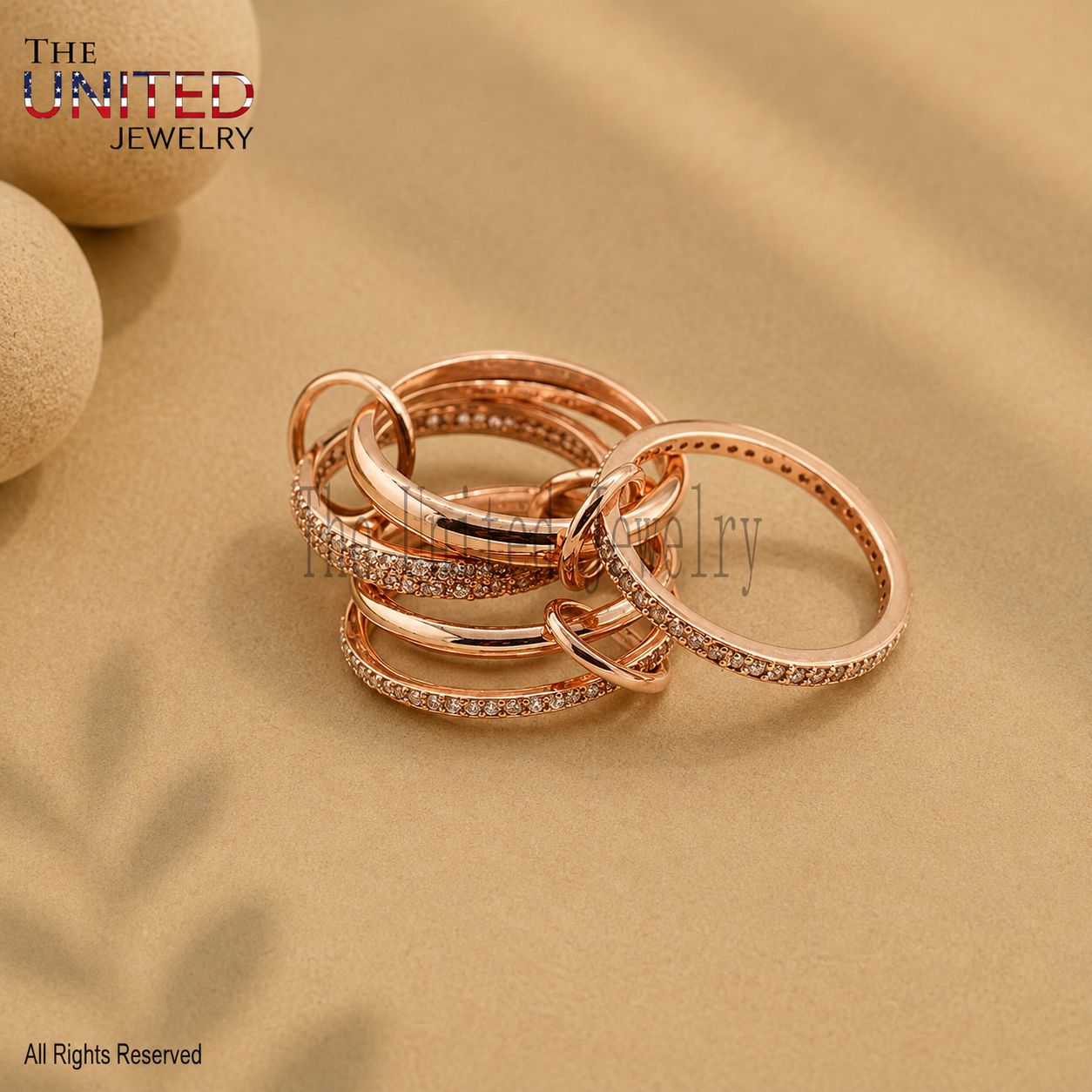 925 Sterling Silver Interlinked Oval Statement Ring, Stackable Layered Design
