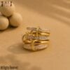 925 Sterling Silver Interlinked Baguette Statement Ring, Stackable Layered Jewelry