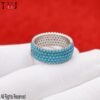 925 Sterling Silver Blue Stone Pave Band Ring, Turquoise CZ Eternity Stackable