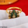 Sterling Silver Gold Plated Frog Ring, Green Stone Animal Jewelry