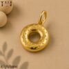 Gold Plated Sterling Silver Donut Pendant - Modern Textured Circle Charm