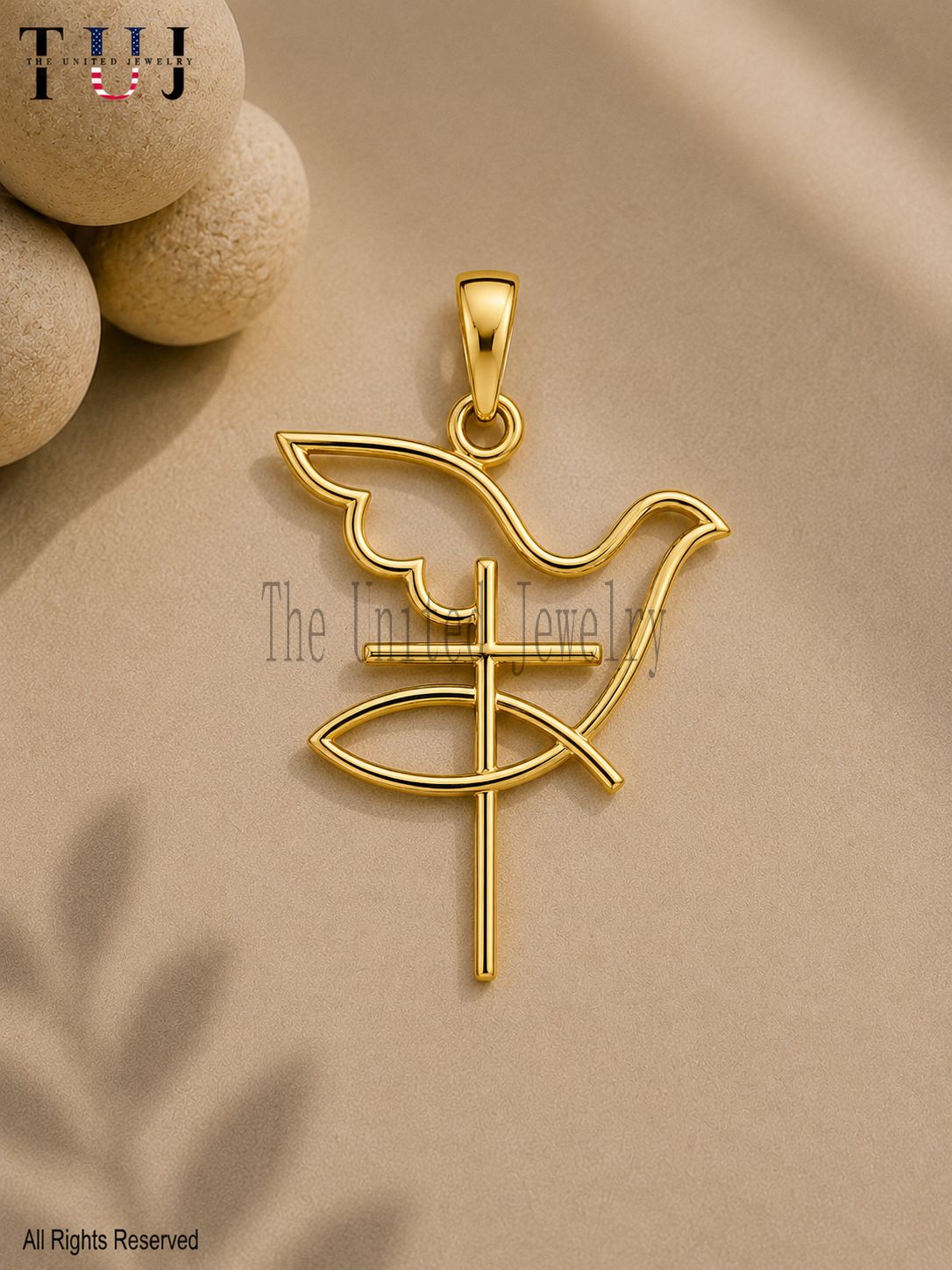 Sterling Silver Dove Cross Ichthys Pendant, Religious Faith Charm