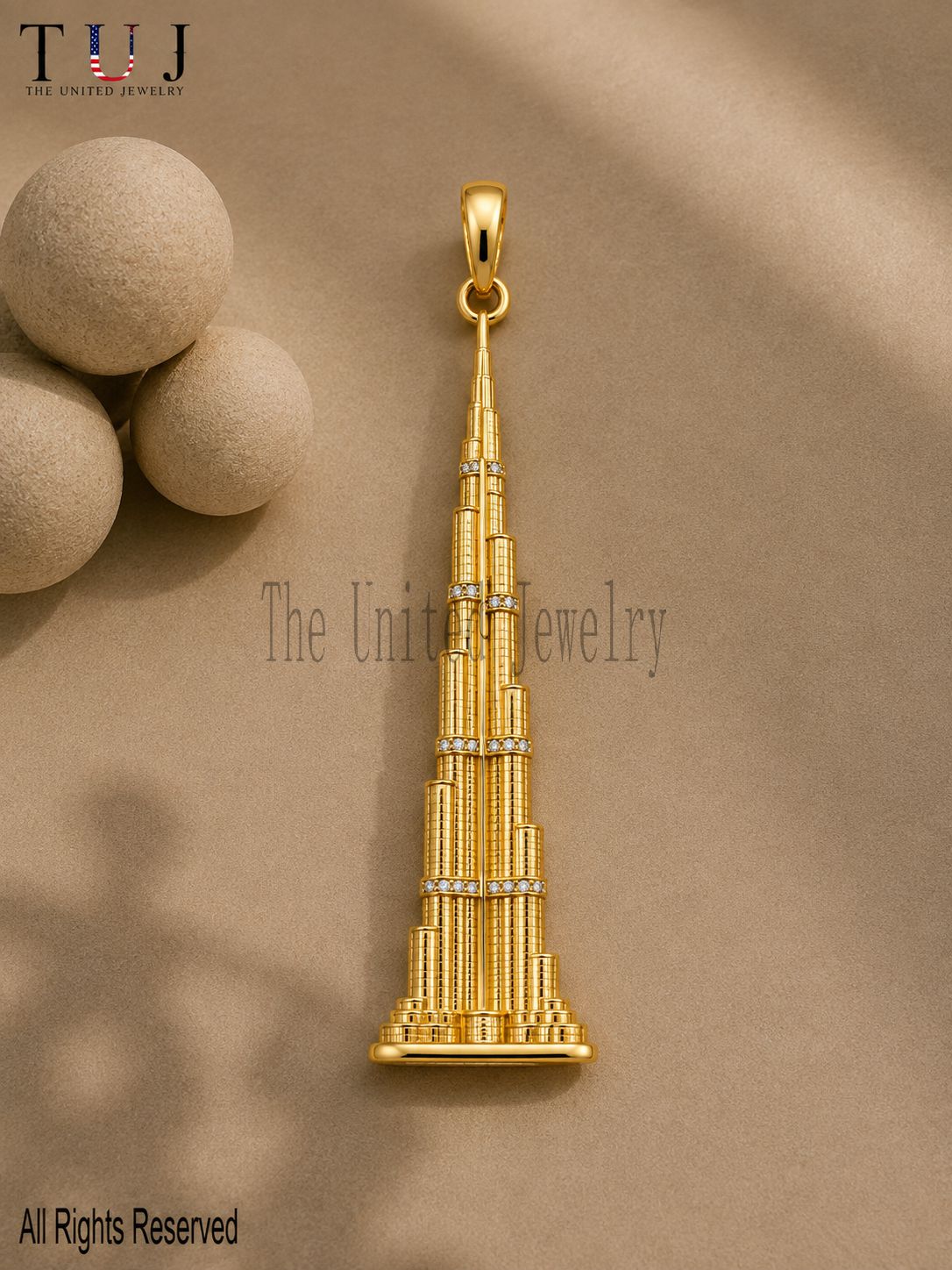 Gold Plated Sterling Silver Burj Khalifa Pendant - Dubai Souvenir