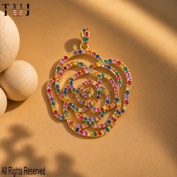 925 Sterling Silver Multicolor Rose Pendant