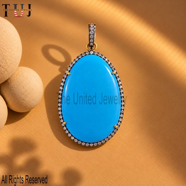 925 Sterling Silver Turquoise Oval Pendant