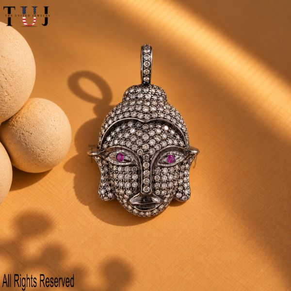 925 Sterling Silver Pave Buddha Face Pendant
