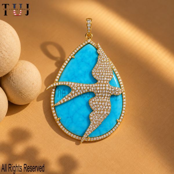 925 Sterling Silver Turquoise Bird Pendant