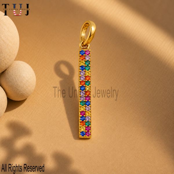 925 Sterling Silver Rainbow Bar Pendant