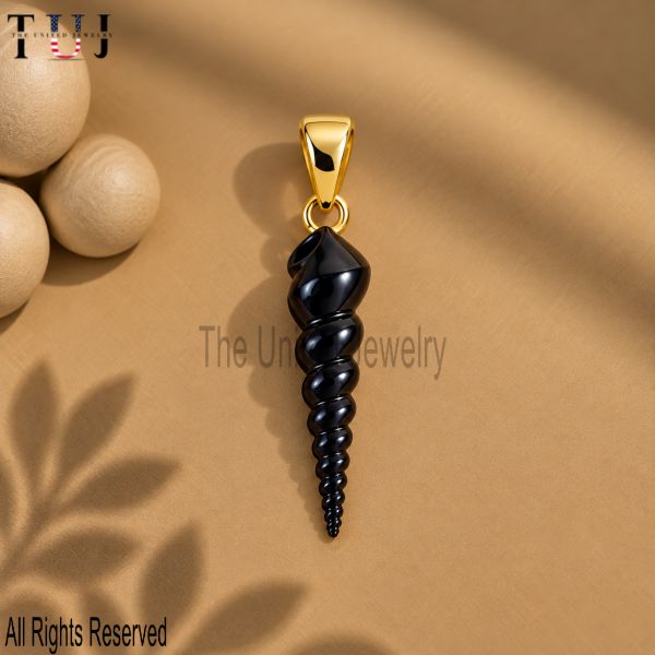 Black Spiral Shell Pendant, 925 Sterling Silver Seashell Charm, Gold Plated Gothic Shell Pendant, Ocean Jewelry Gift
